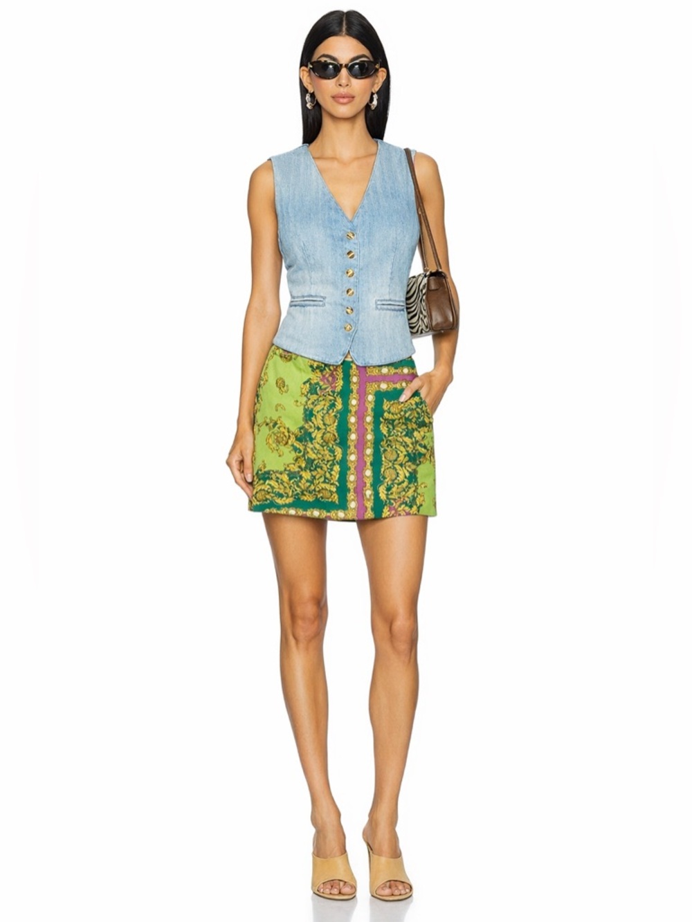 NWT MANGO Baroque Print Mini Skirt Lime Green Party Luxe Y2K Glam Festival  📐M